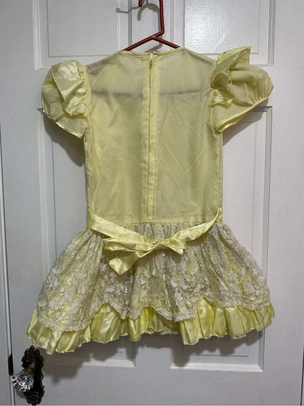 Vintage Girls Yellow Short Sleeve Lace Dress Size 10 Zip Up